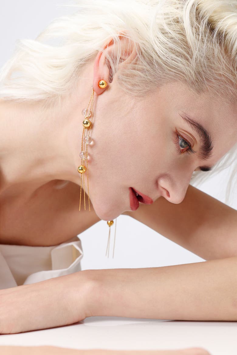 FrostLily Clear Crystal and Bead Drop Earrings, Alternate, color, Gold