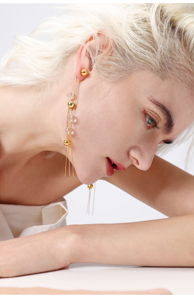 Classicharms FrostLily Clear Crystal and Bead Drop Earrings, Alternate, color, Gold