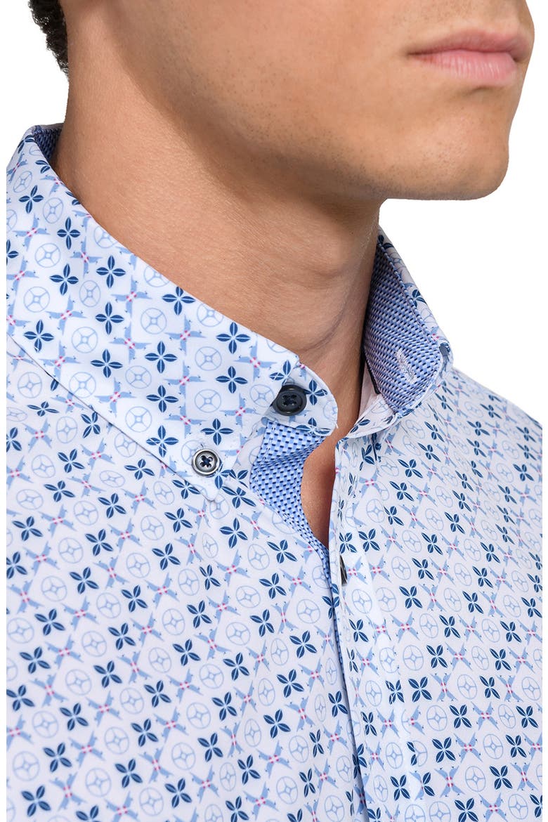 Abstract Geo Woven Short Sleeve Basic, Alternate, color, WHITE/BLUE