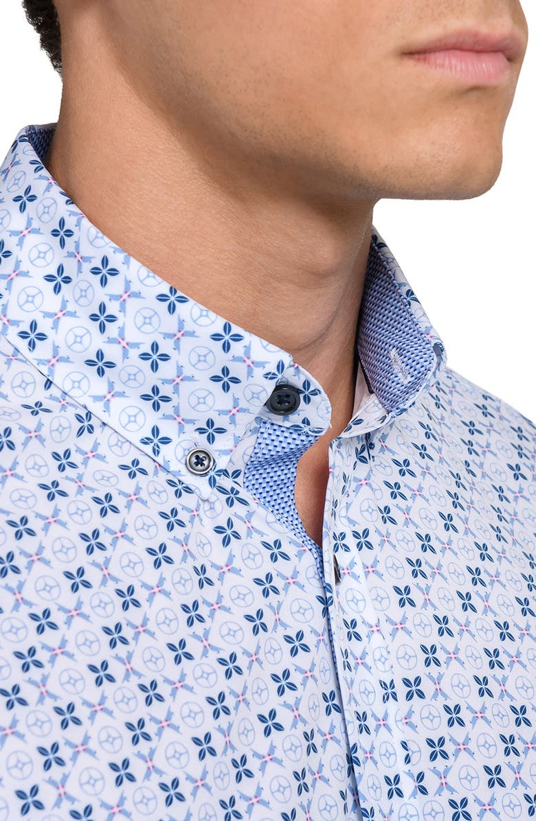 CONSTRUCT Abstract Geo Woven Short Sleeve Basic, Alternate, color, White/Blue