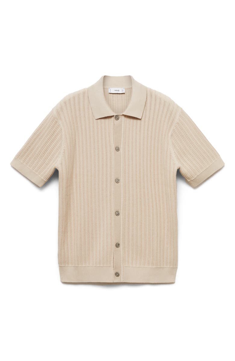 MANGO Textured Short Sleeve Button-Up Knit Shirt, Alternate, color, Ecru