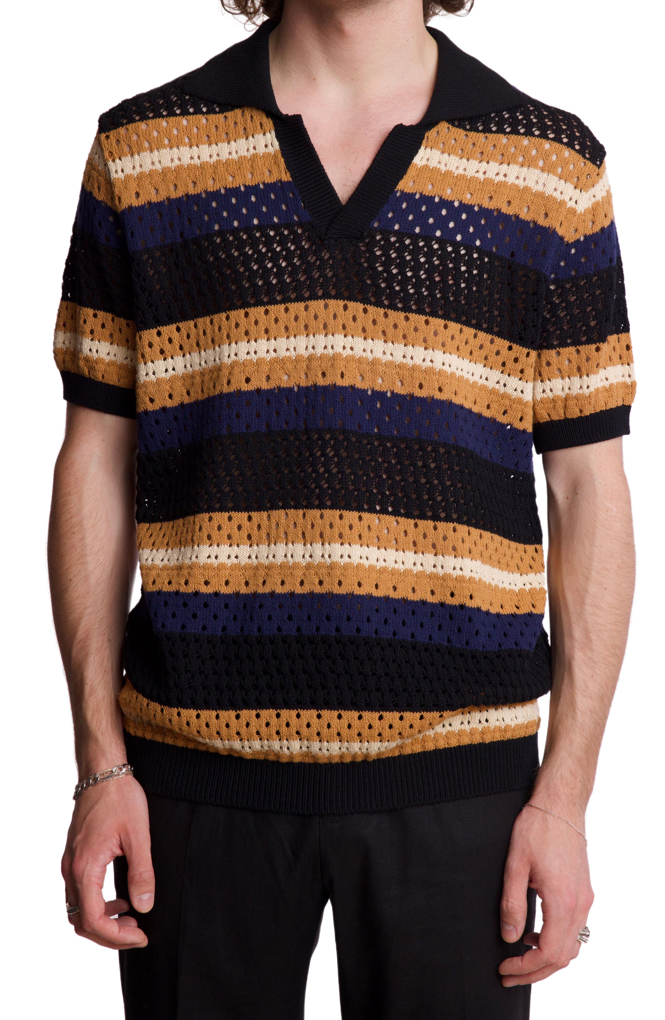 Open Knit Johnny Collar Polo