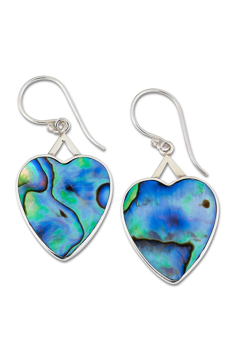 SAMUEL B. Sterling Silver Abalone Heart Drop Earrings, Main, color, 