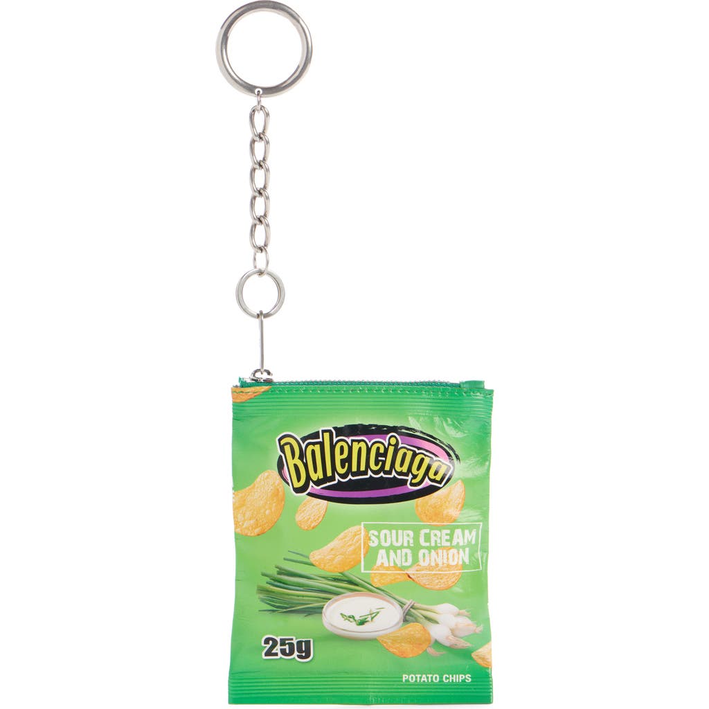 Balenciaga Sour Cream & Onion Leather Pouch Bag Charm In 3837 Green