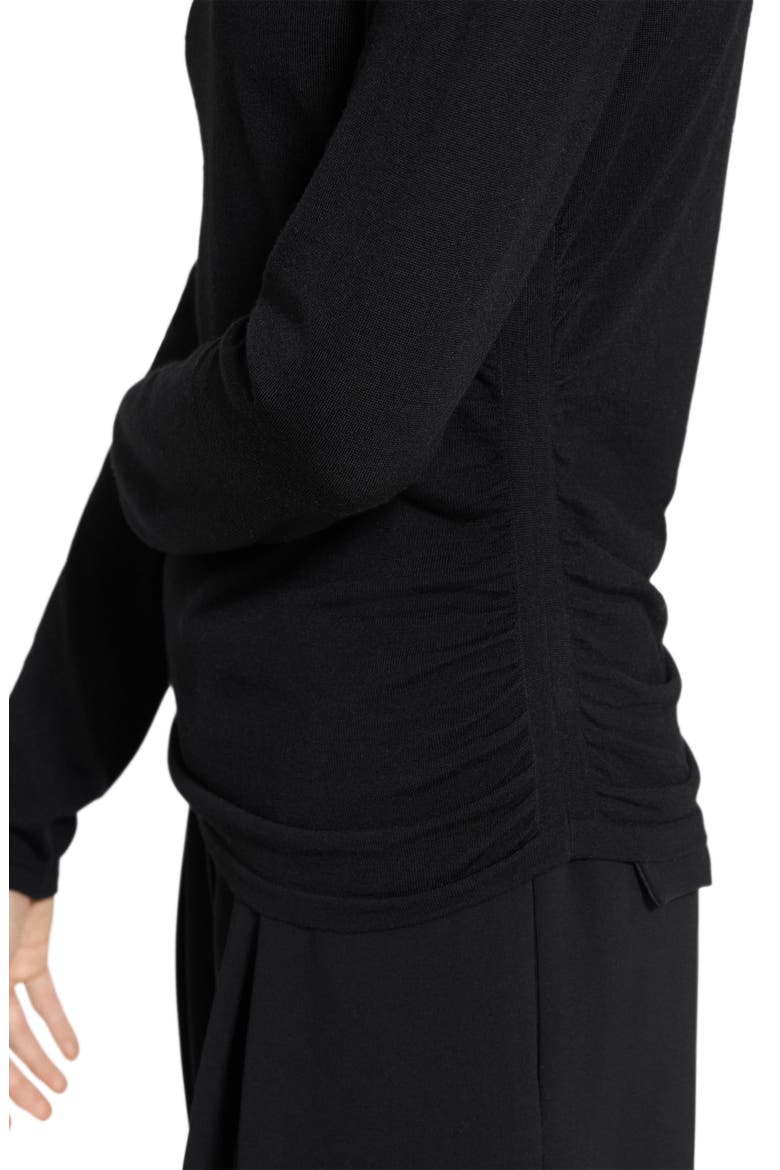 Shirred Mock Neck Merino Wool Top, Alternate, color, BLACK