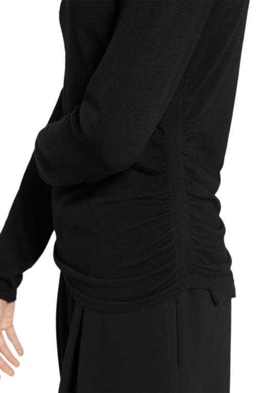 Theory Shirred Mock Neck Merino Wool Top In Black