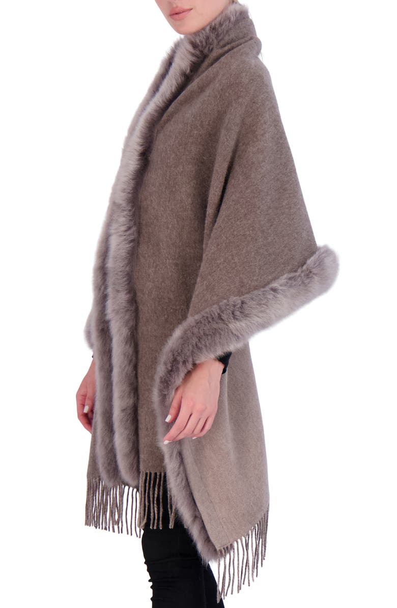 GORSKI Select Double Face Wool/Cashmere Stole With Trim, Alternate, color, Mocha/Taupe