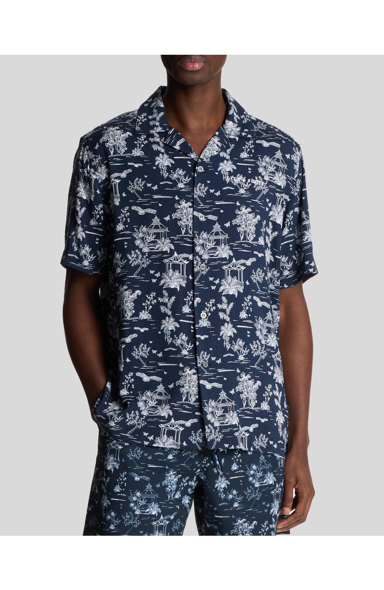 Lyle & Scott Botanical Garden Print Resort Shirt, Alternate, color, Dark Navy
