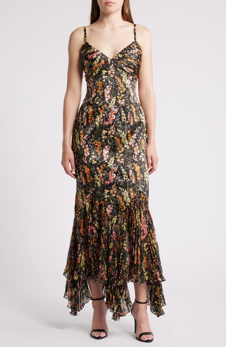 LIKELY Mira Metallic Floral Handkerchief Hem Maxi Dress | Nordstromrack