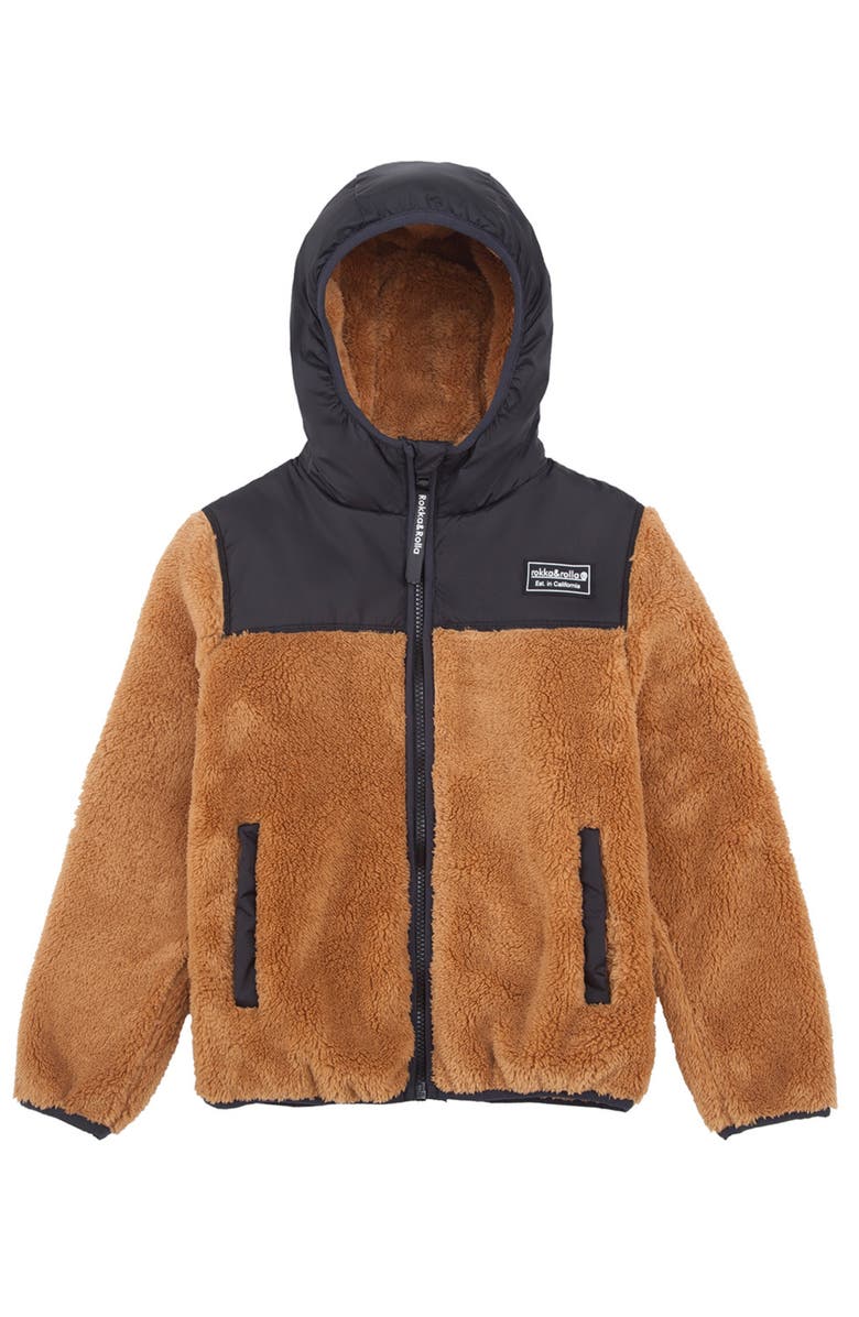 Rokka&Rolla Kids' Teddy Soft Fleece Jacket, Main, color, Mocha Bear