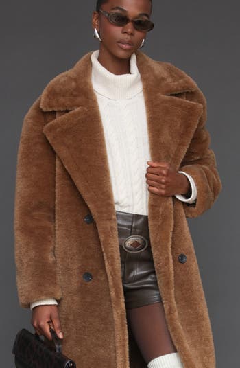 Double Breasted Oversized Faux Fur Maxi Coat