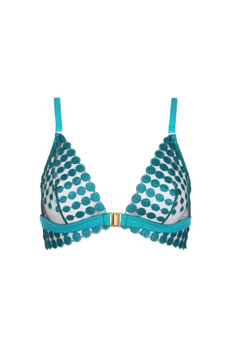 Deco dots Lace Bralette Bra, Main, color, Turquoise
