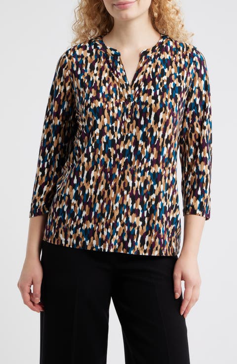 Woodblock Print V-Neck Top