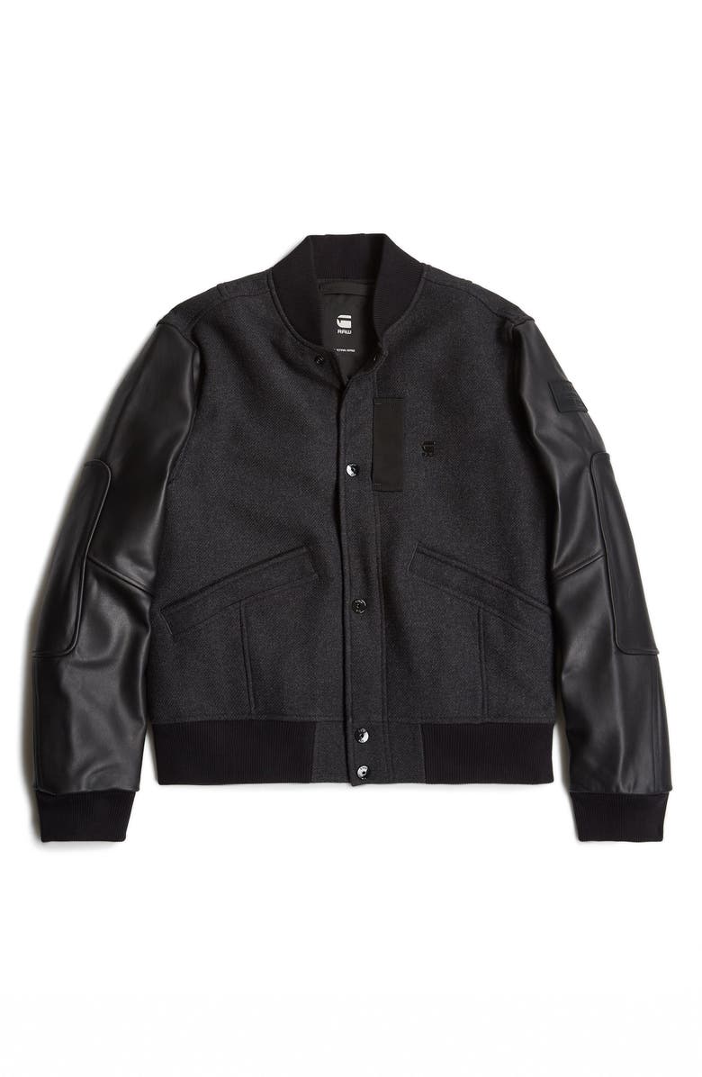 G-STAR Wool Blend & Leather Varsity Jacket, Alternate, color, 