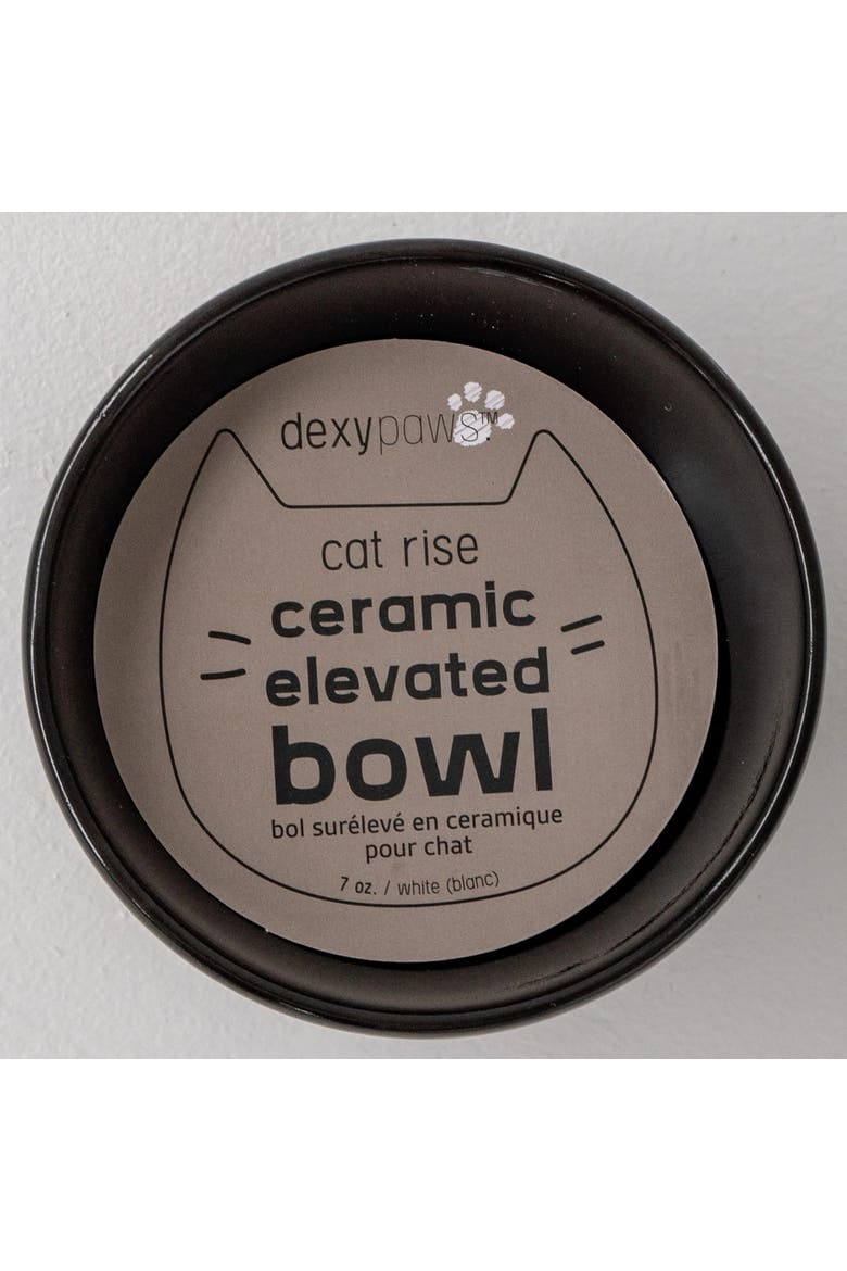 Elevated Ceramic Cat Bowl, Black & Gold Fish, 7oz, Alternate, color, Black