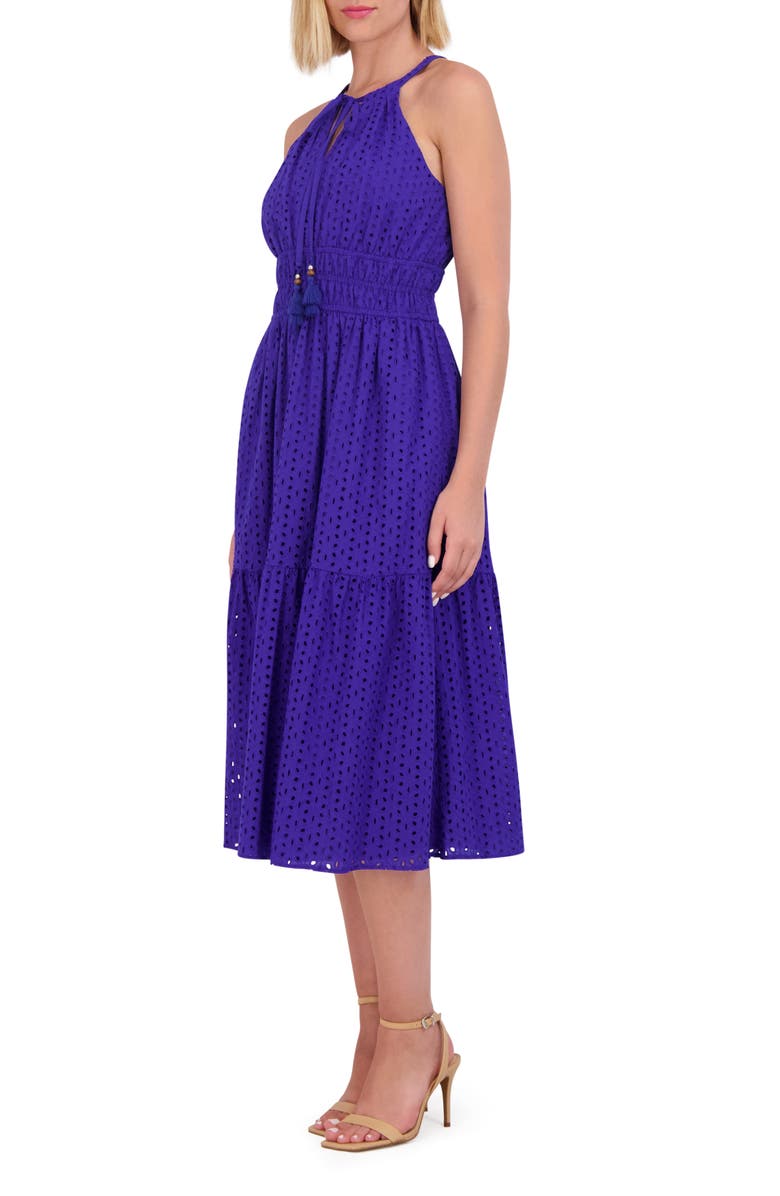 Vince Camuto Halter Neck Cotton Eyelet Midi Dress, Alternate, color, Porcelain Blue