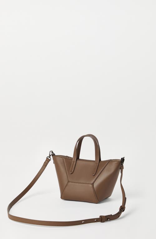 Brunello Cucinelli Mini Calfskin Bc Duo Top-handle Bag In Brown