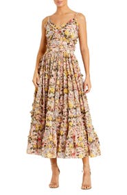Mac Duggal Women’s Floral Print Tiered Ruffle Midi Dress