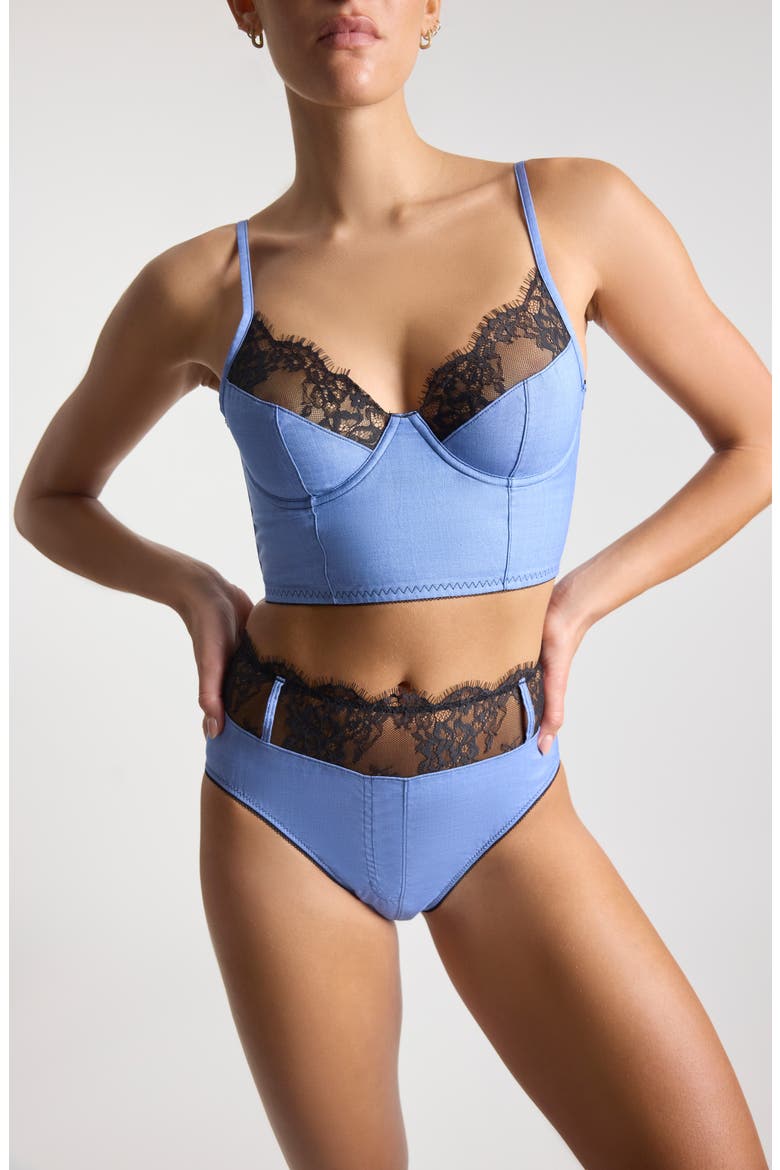 x Lexi Wood Katrina Lace Trim High Waist Briefs, Alternate, color, DENIM