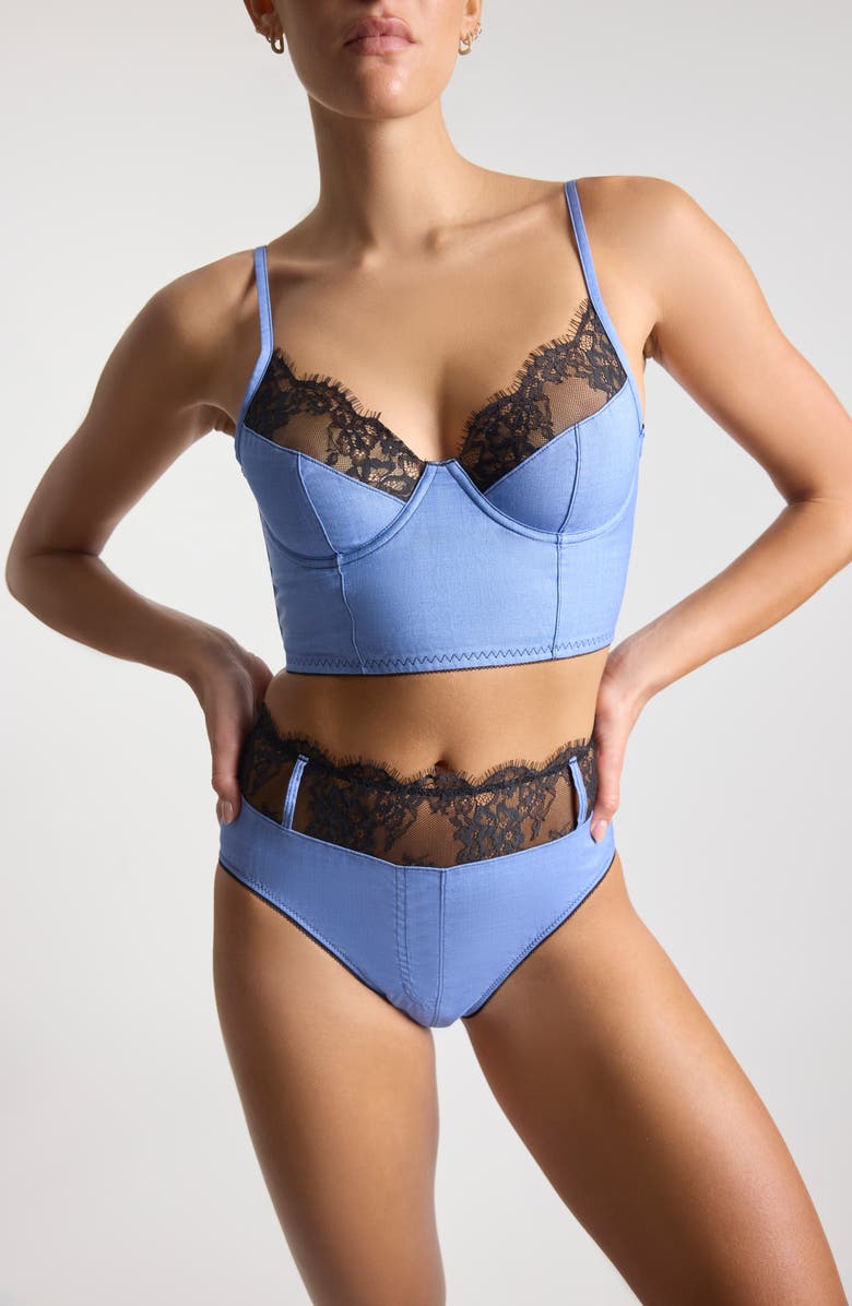 Hanky Panky x Lexi Wood Katrina Lace Trim High Waist Briefs, Alternate, color, Denim