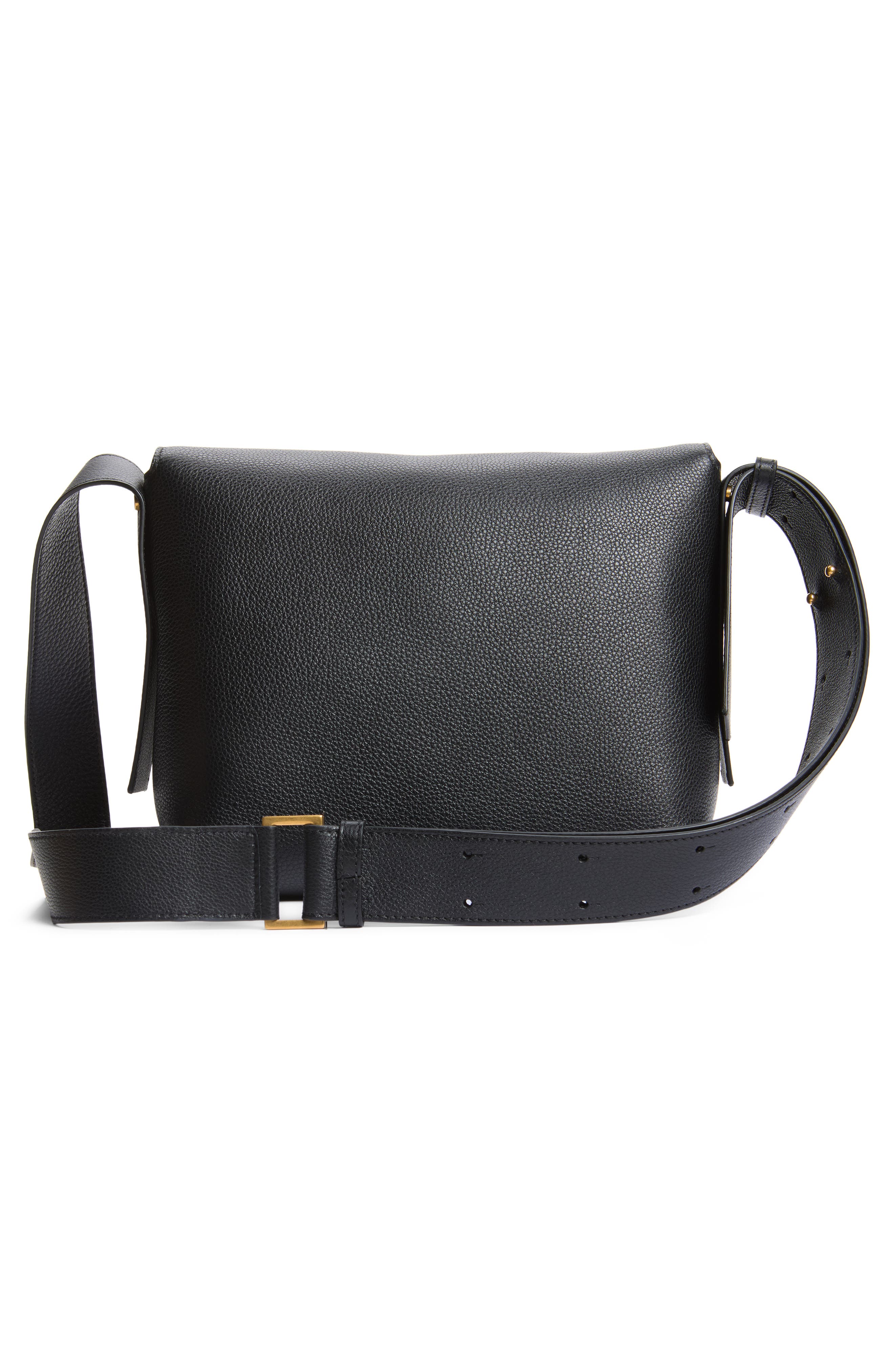 Small Leather Messenger Bag, Alternate, color, BLACK-GOLD 82