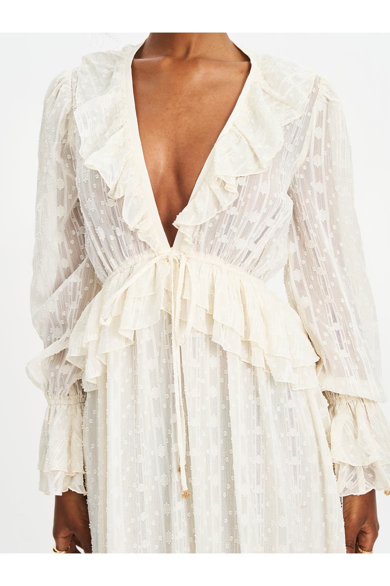 Safiya Jacquard Chiffon Long Sleeve Maxi Dress, Alternate, color, off white