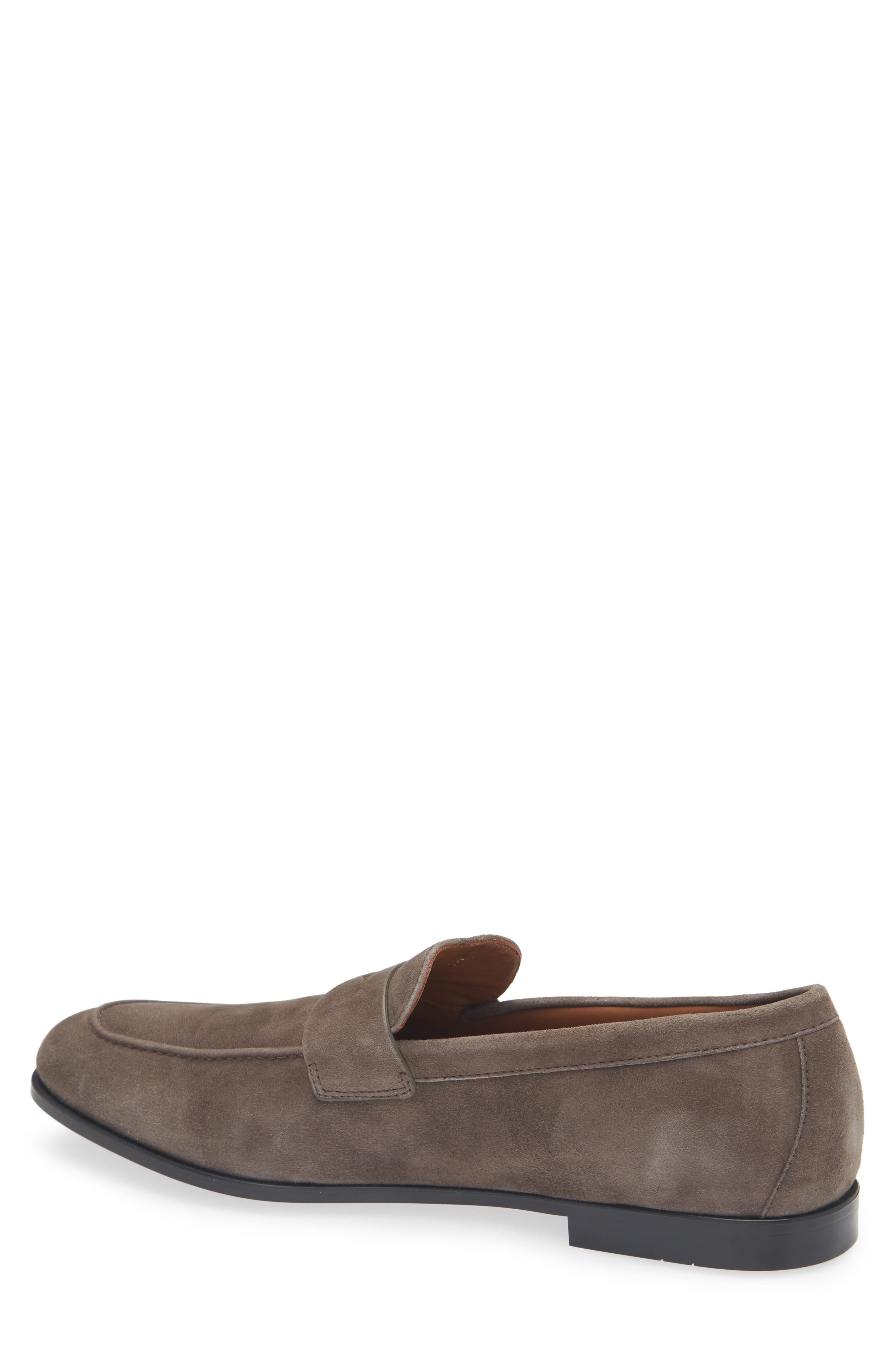 FERRAGAMO Tiberio Suede Penny Loafer, Alternate, color, Elefante Nutmeg