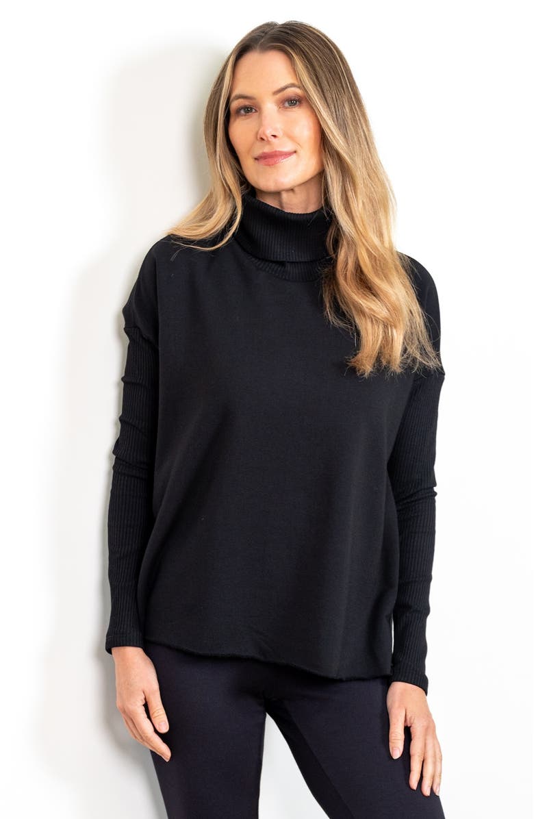 JJwinks Built-In Shelf Fleece Turtleneck with Rib Details, Main, color, Black