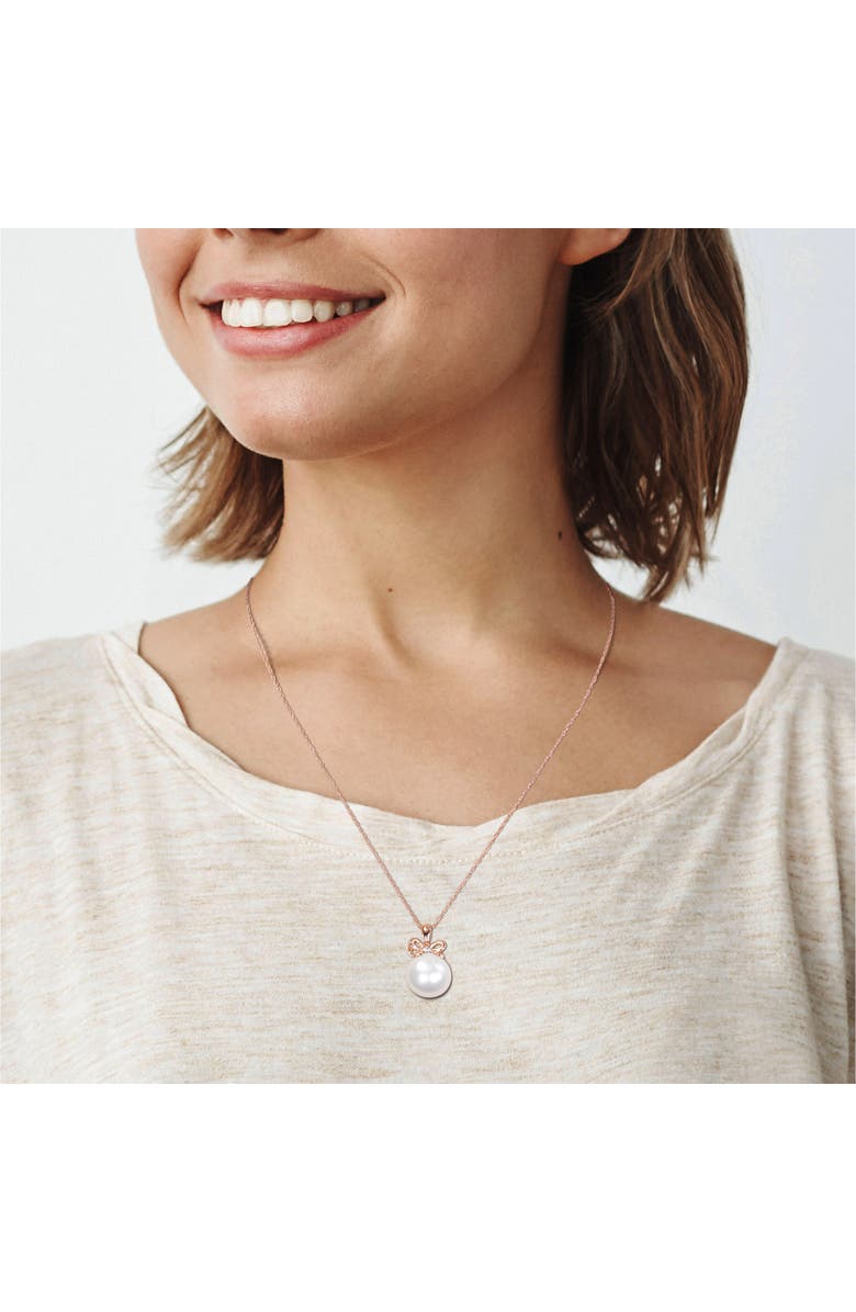 Julianna B. Cultured Pearl & Diamond Bow Drop Necklace 10k, Alternate, color, Pearl