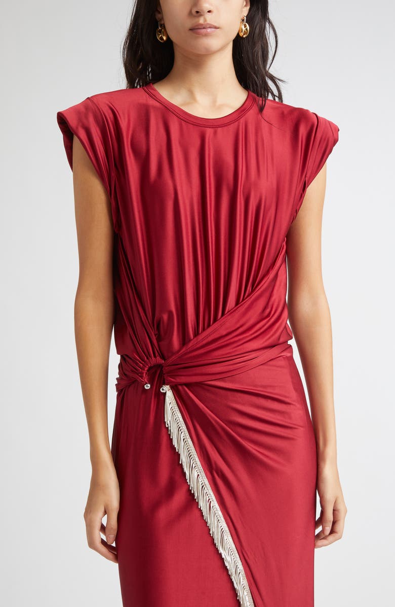 Rabanne Piercing Fringe Asymmetric Jersey Dress, Alternate, color, Ruby Red