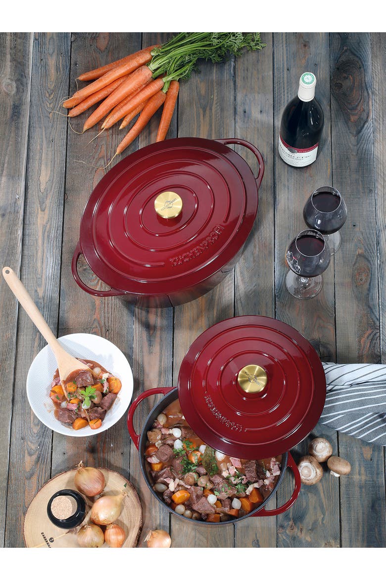 Provence Enameled Cast Iron Oval Dutch Oven, 13" L, 7.4 qt, Alternate, color, Burgundy
