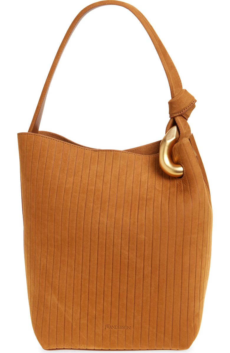 JW Anderson Corner Stripe Deerskin Tote, Main, color, Caramel 604
