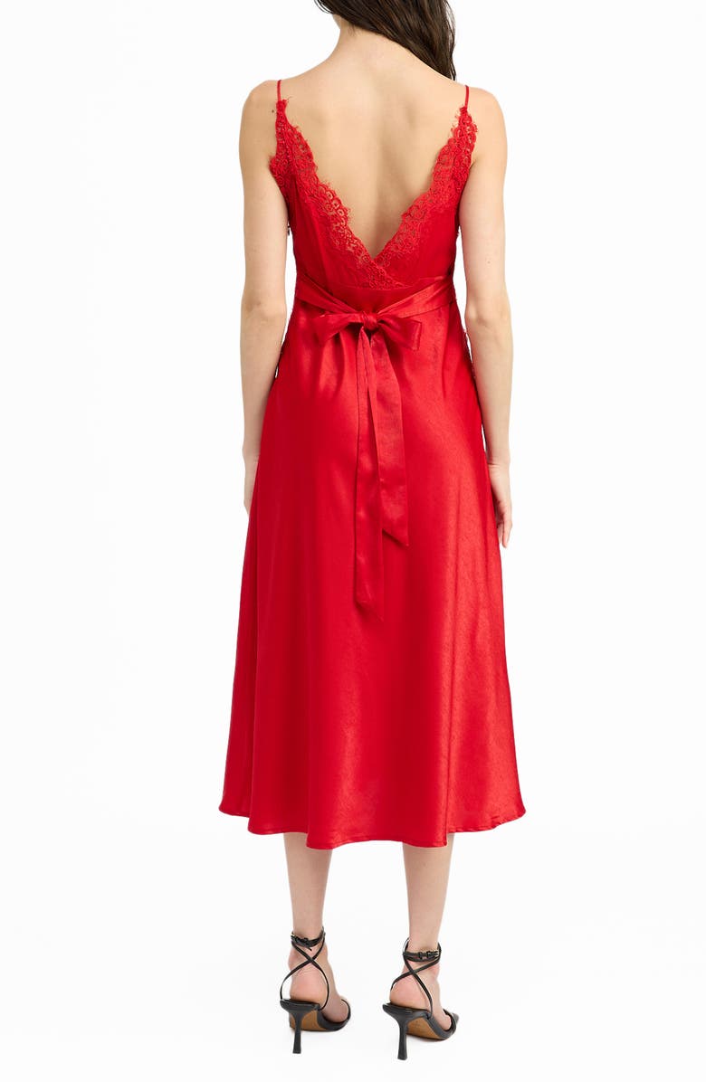 En Saison Franklie Lace Trim Satin Tie Back Midi Dress, Alternate, color,