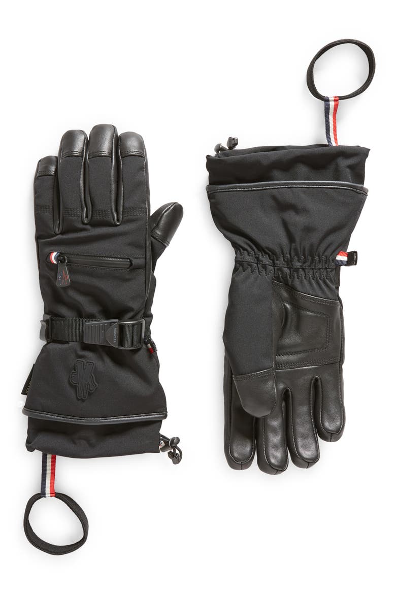 Leather Trim Ski Gloves, Main, color, BLACK
