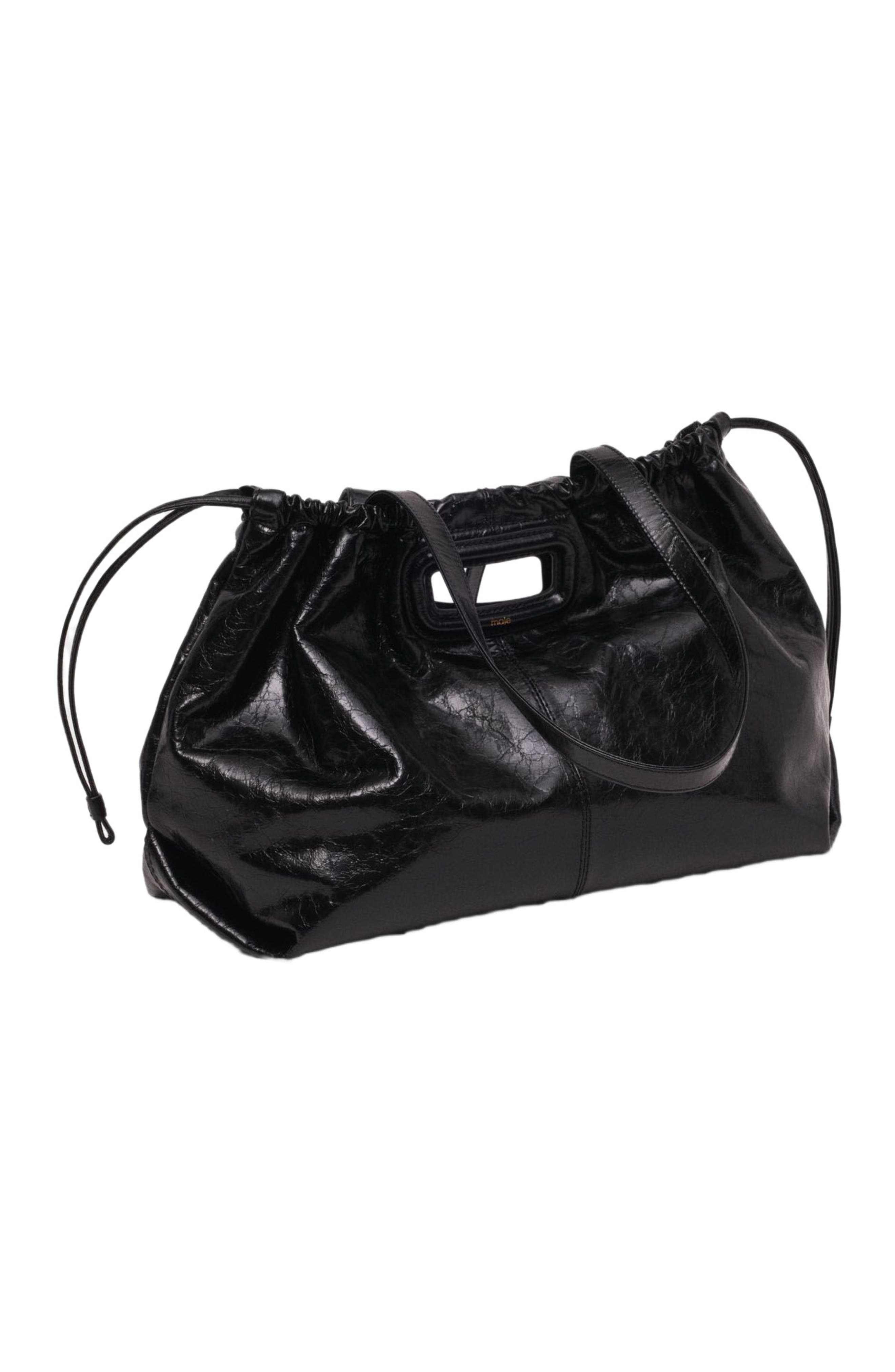 maje Crackled leather Milpli tote bag, Alternate, color, Black