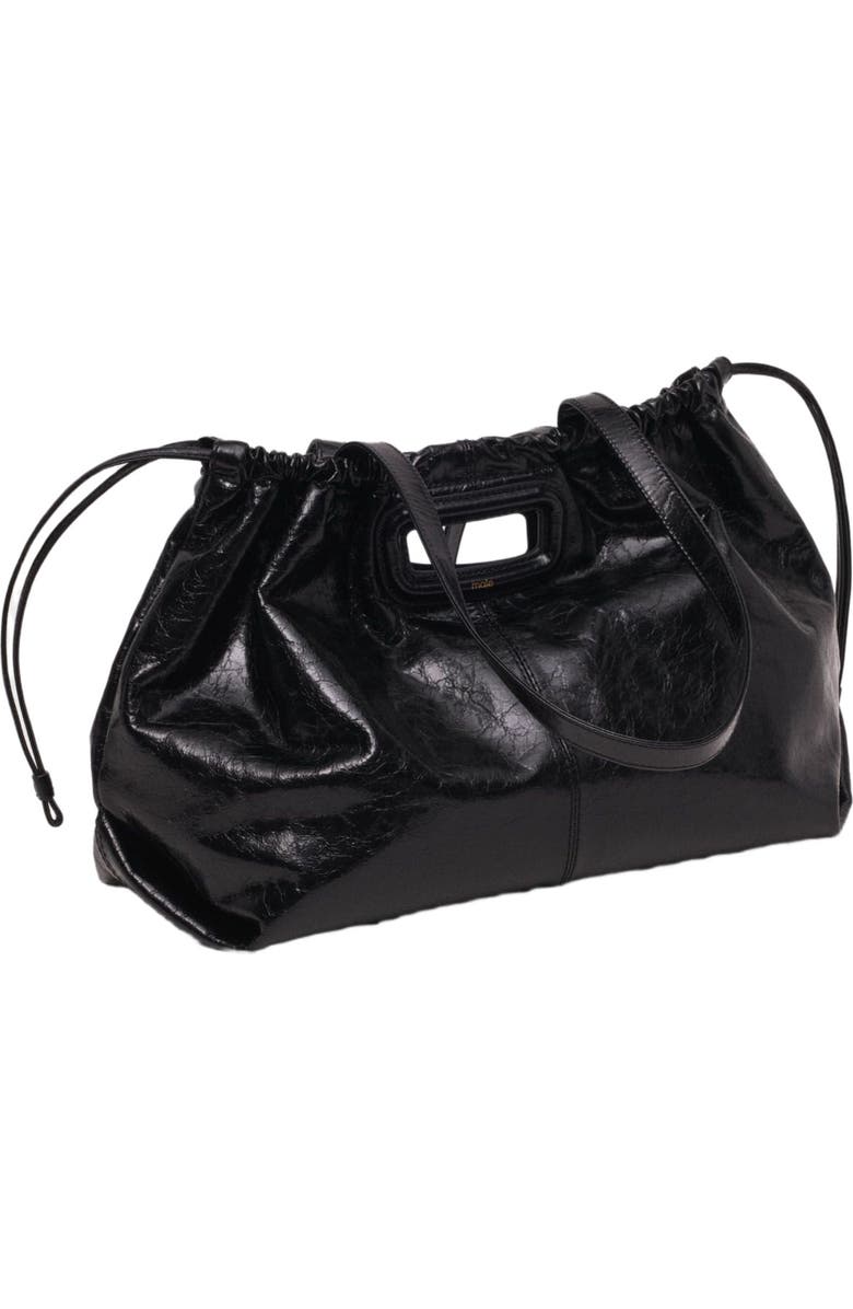 maje Crackled leather Milpli tote bag, Alternate, color, Black