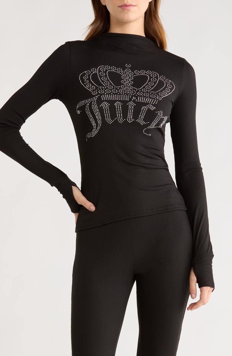Juicy Couture Tight Fit Long Sleeve Top & Leggings Pajamas, Main, color, Black