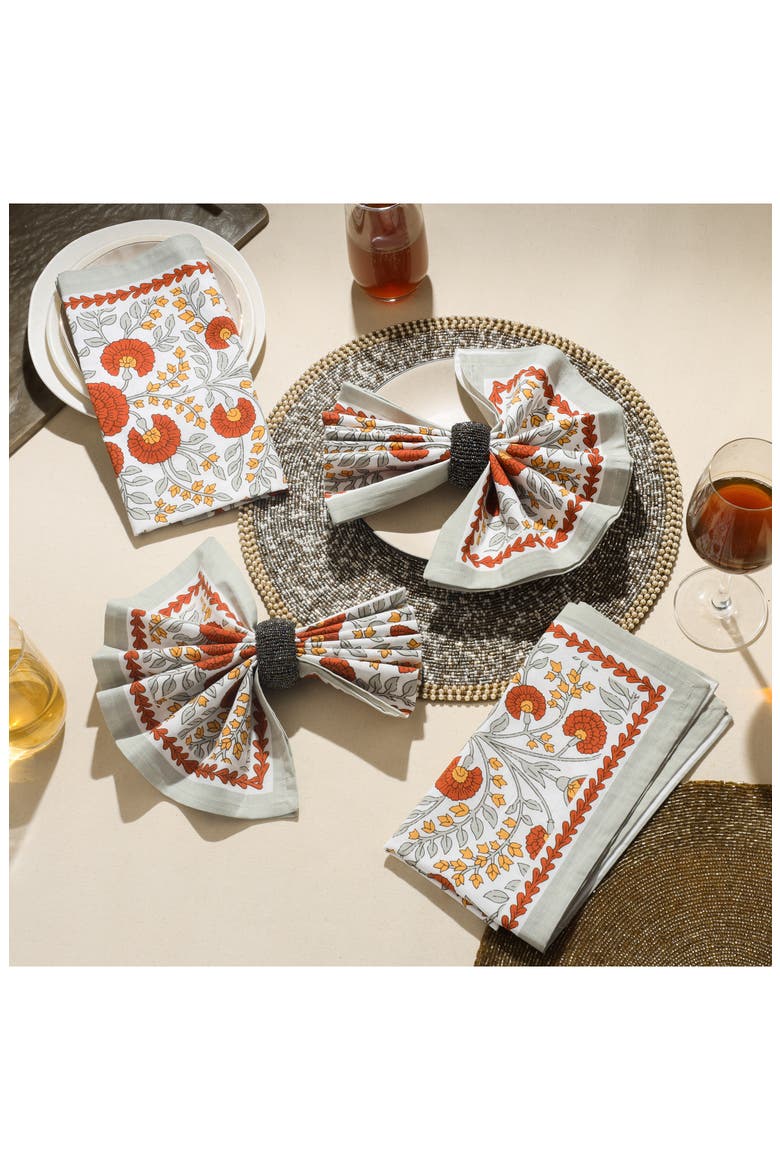 Cotton Set of 4 Napkins, Alternate, color, RED/ GREY