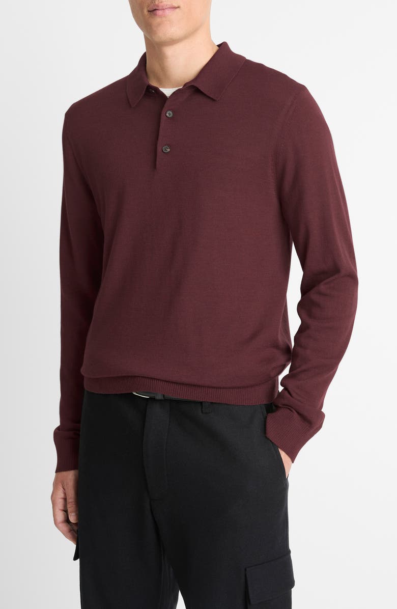 Vince Long Sleeve Merino Wool Polo, Main, color, Port