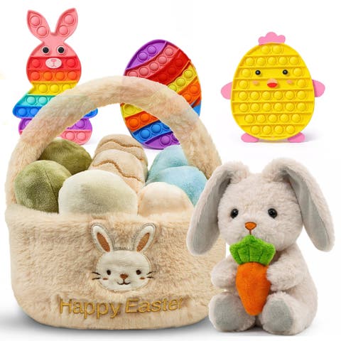 Plush Bunny with Carrot and Easter Basket Pop It Toy Set