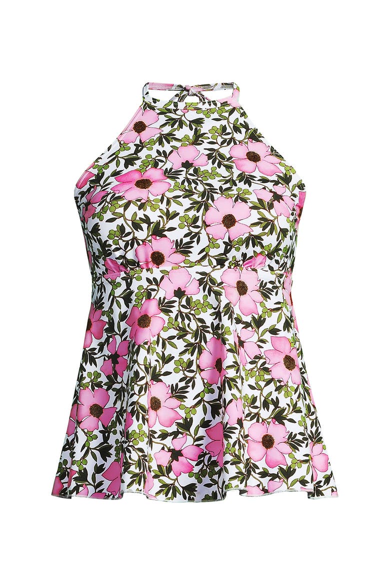 Plus Size Flutter High Neck Halter Tankini Top, Alternate, color, Floral Blossom/White/Pink