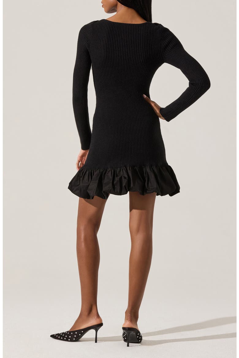 Carlene Long Sleeve Mixed Media Bubble Hem Minidress, Alternate, color, BLACK