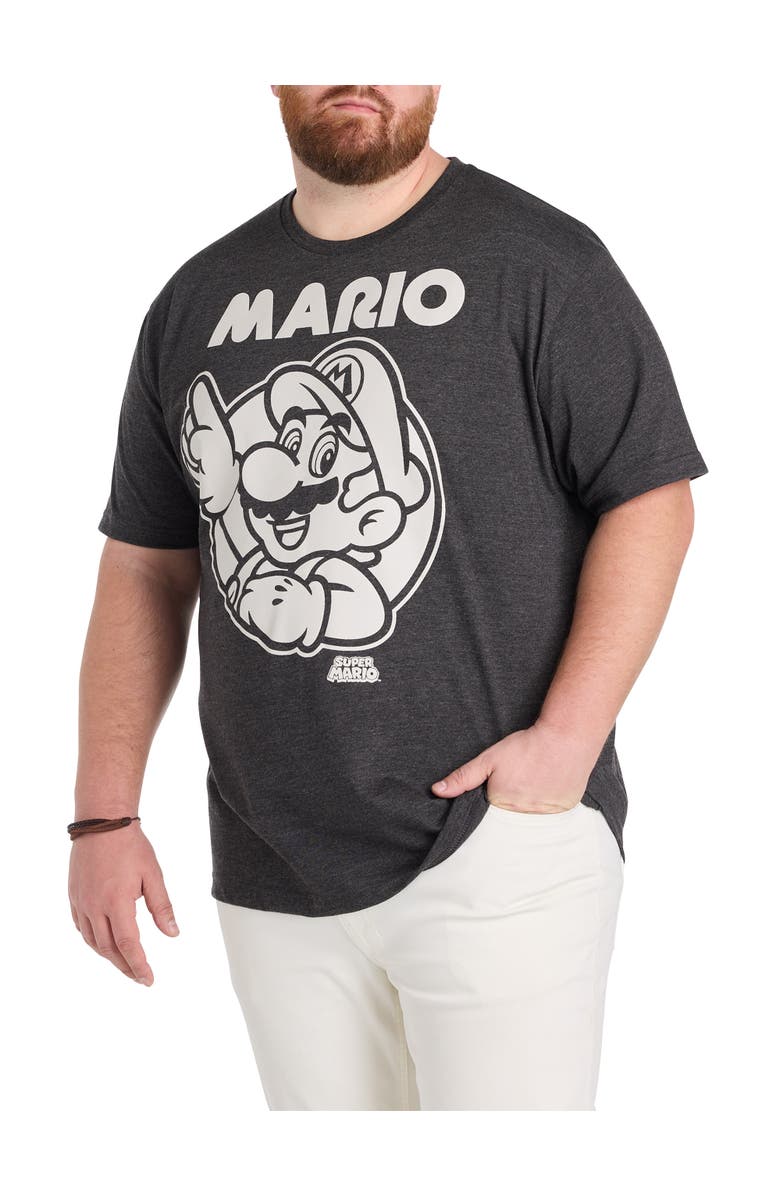 True Nation by DXL Big & Tall Super Mario Graphic Tee, Main, color, Charcoal Heather
