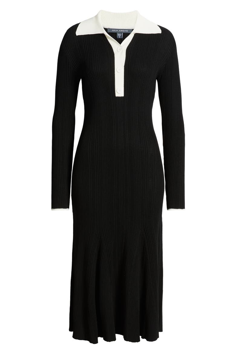 Long Sleeve Rib Polo Sweater Dress, Alternate, color, BLACK IVORY