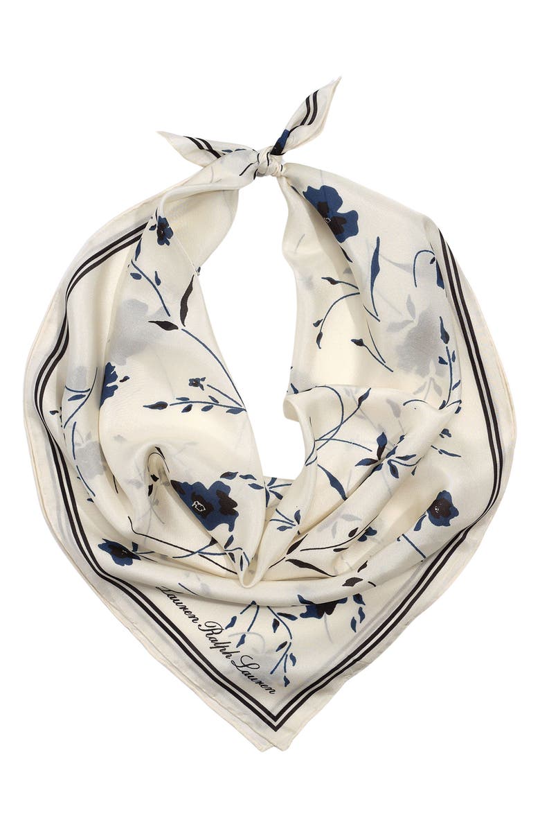 Lauren Ralph Lauren Indigo Floral Print Silk Square Scarf, Main, color,