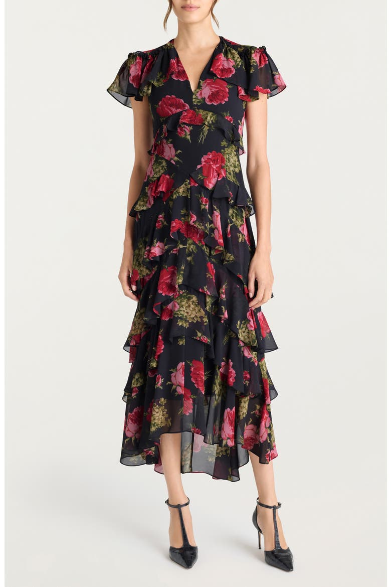 Tatum Floral Tiered Ruffle Maxi Dress, Main, color, OBSIDIAN MULTI