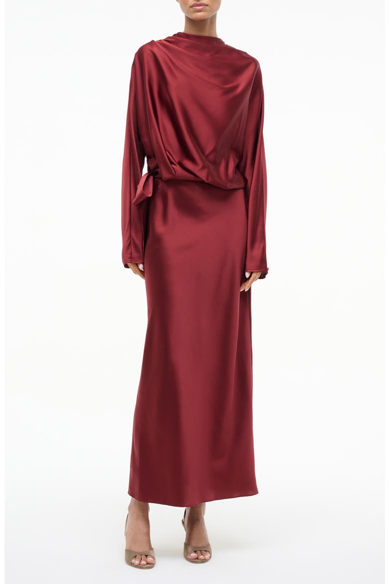 Phoebe Long Sleeve Stretch Silk Dress, Main, color, SANGRIA