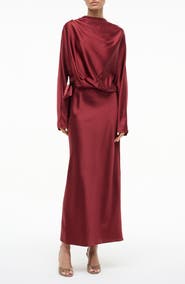 STAUD Phoebe Long Sleeve Stretch Silk Dress