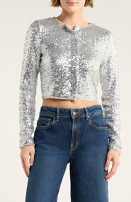 Good American Cluster Sequin Crop Cardigan