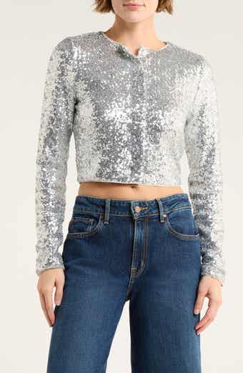 Good American Cluster Sequin Crop Cardigan